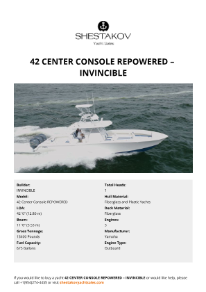 INVINCIBLE - 42 Center Console REPOWERED